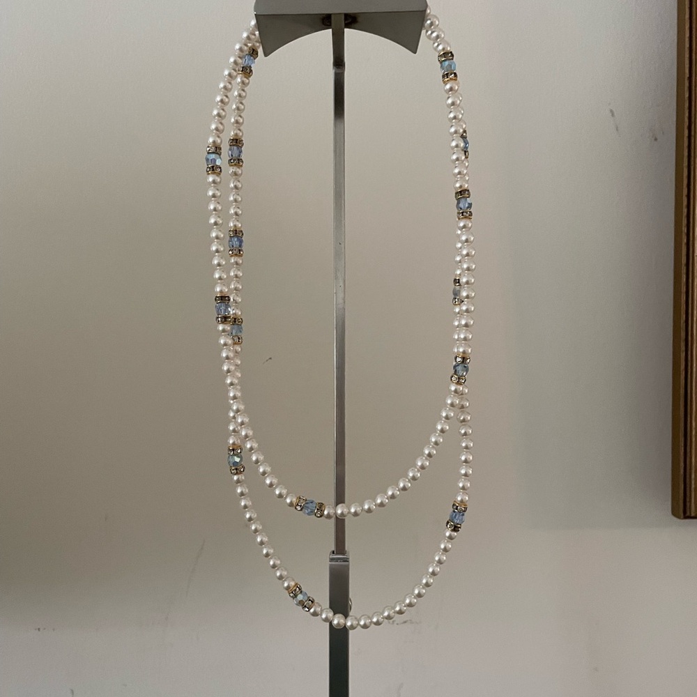 Swarovski pearl and light blue ab crystal necklace - Picture 3 of 8